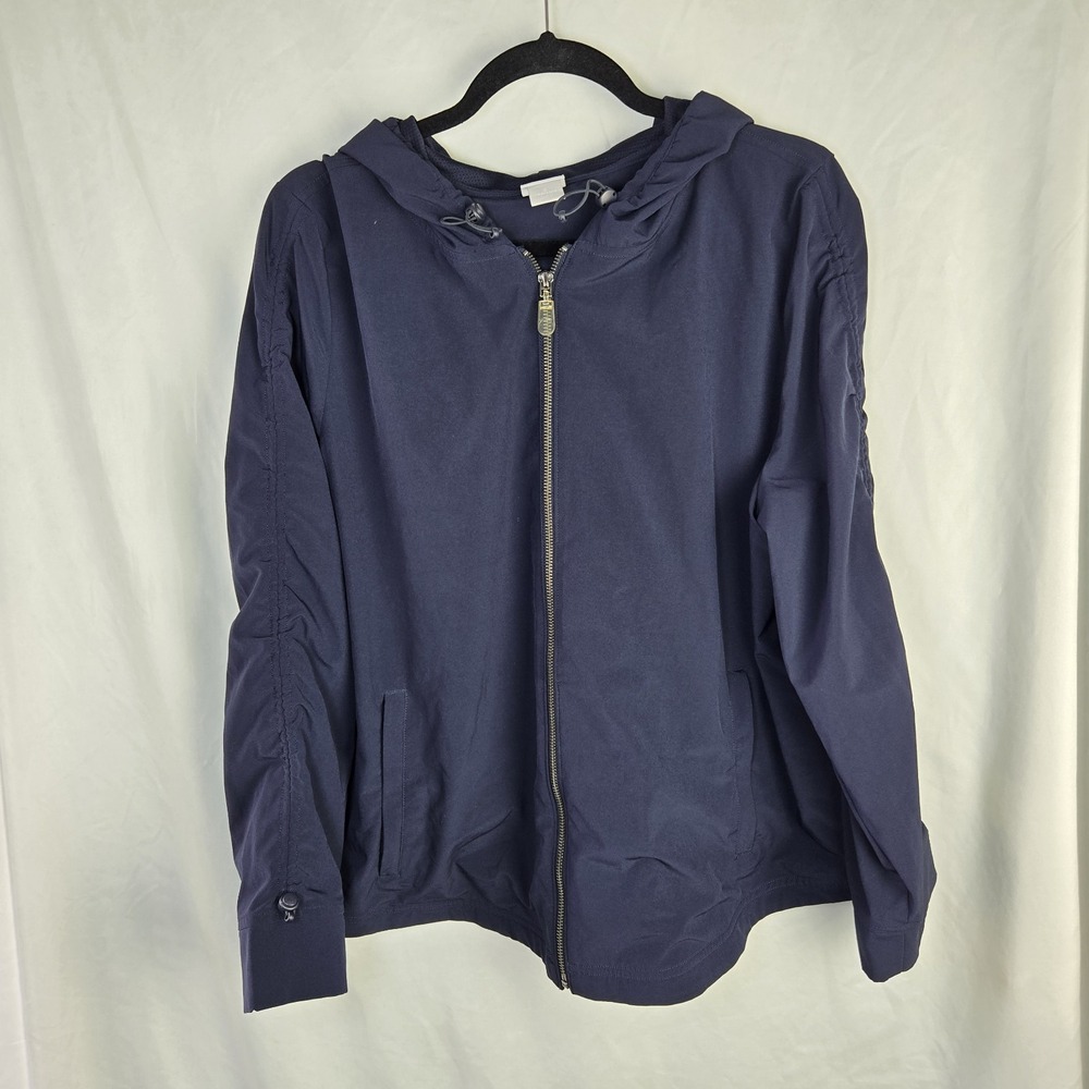 Zenergy By Chicos Hooded Lightweight Zip Up Jacket XL Athleisure Travel Coastal